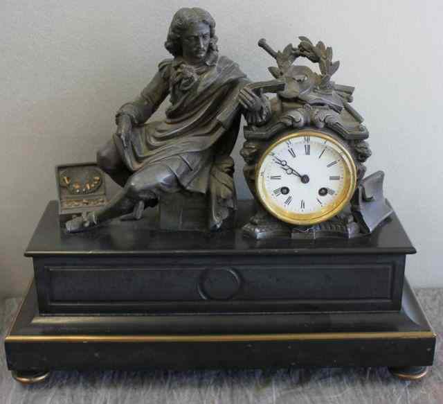 Appraisal: Patinated Metal Figural Clock From a Bronxville NY home Dimensions