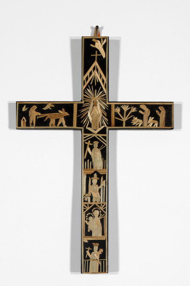 Appraisal: Paula Rodriguez Straw Applique Cross Paula Rodriguez - Straw Applique