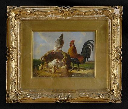 Appraisal: ALBERTUS VERHOESEN - POULTRY IN THE YARD A PAIR OF