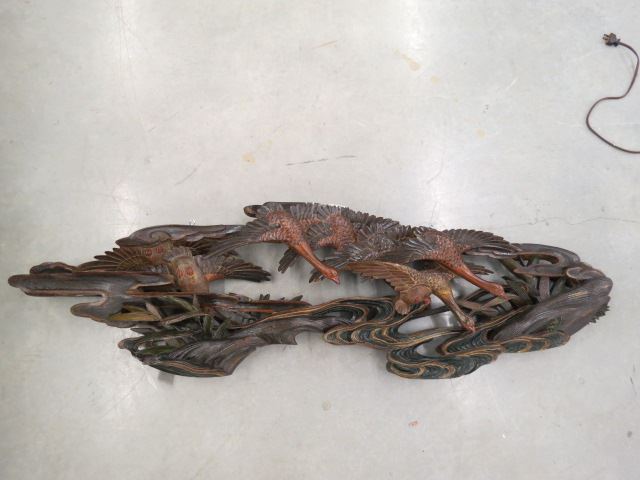 Appraisal: Carved Wooden Sculpture of Ducks in Flight originally hung over