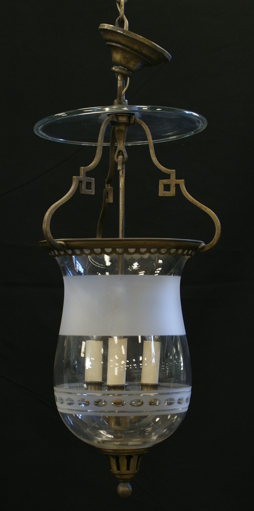 Appraisal: Brass and blown glass hallway light fixture h w th