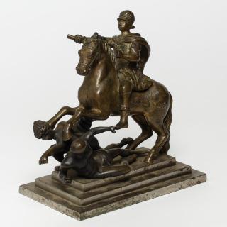 Appraisal: Bronze Sculpture Group Depicting a man on horseback trampling two