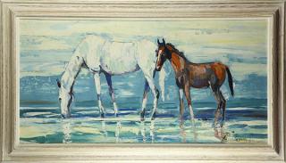 Appraisal: Painting Horses on the Beach American School th century Horses