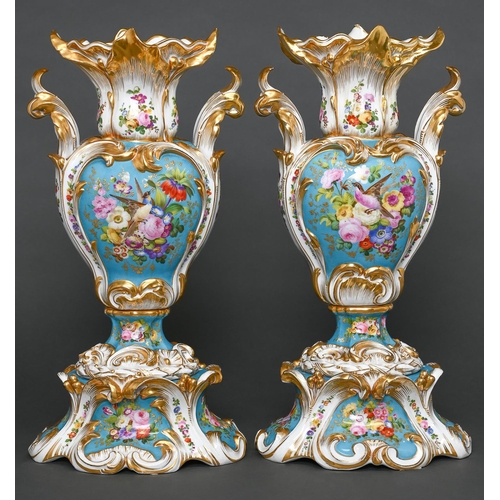 Appraisal: A pair of French revived rococo vases c painted with