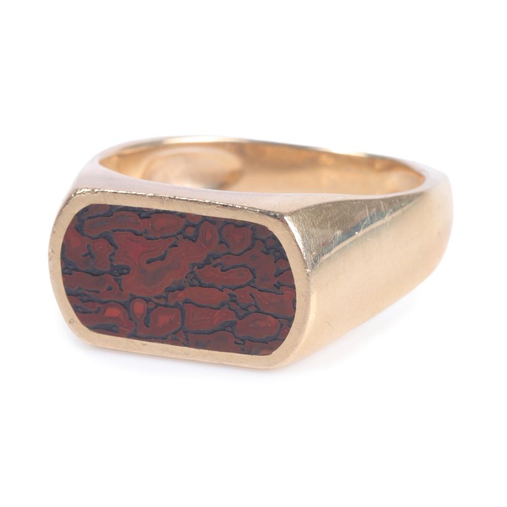 Appraisal: Joseph Cyberski K gold ring inlaid with red and black