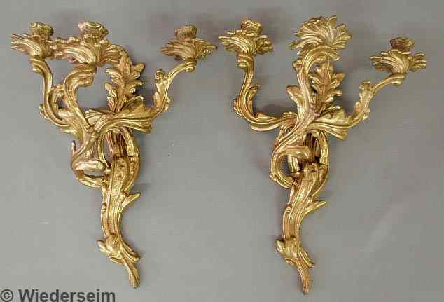 Appraisal: Pair of cast brass louis XVI style wall sconces h