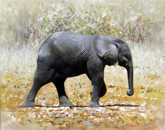 Appraisal: Pip McGarry British b baby elephant signed and dated oil