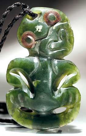 Appraisal: MAORI JADE OR GREENSTONE HEI TIKI Rare and well carved