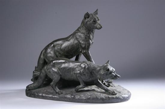 Appraisal: JULES EDMOND MASSON French - Two Wolves Bronze Signed J