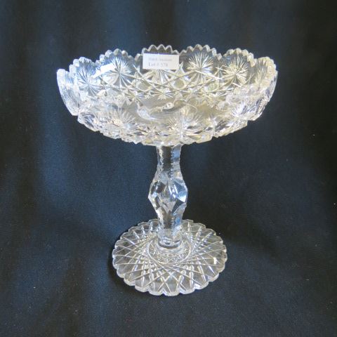 Appraisal: Cut Glass Tall Compote starburst scalloped base hollow point stem