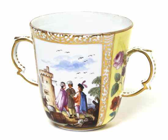 Appraisal: A Meissen Porcelain Two-Handled Cup depicting figures near a port