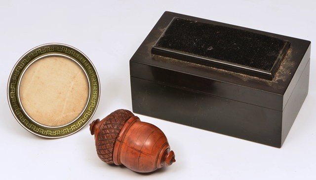 Appraisal: A VICTORIAN EBONY RECTANGULAR BOX with pin cushion set lid