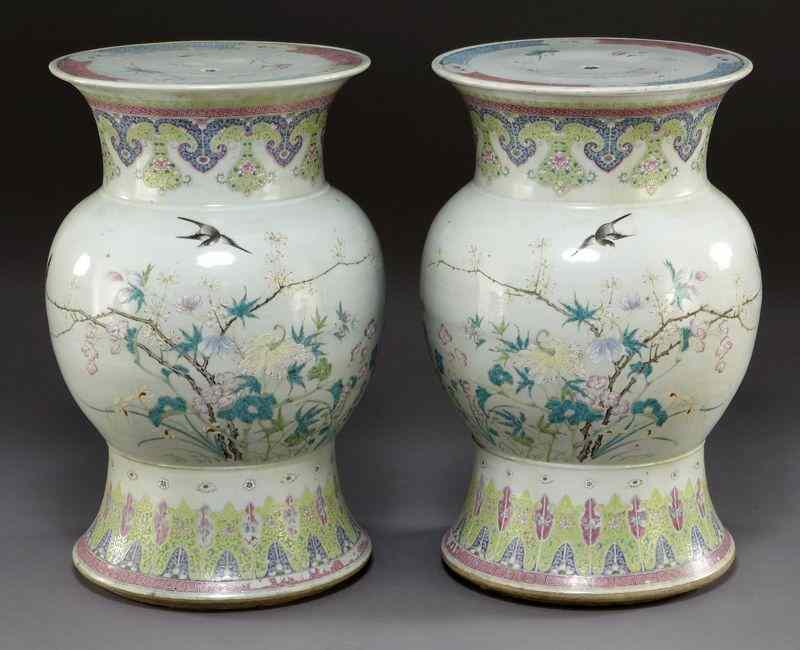 Appraisal: Pr Chinese Qing Qianlong famille rose gardenstools depicting birds and