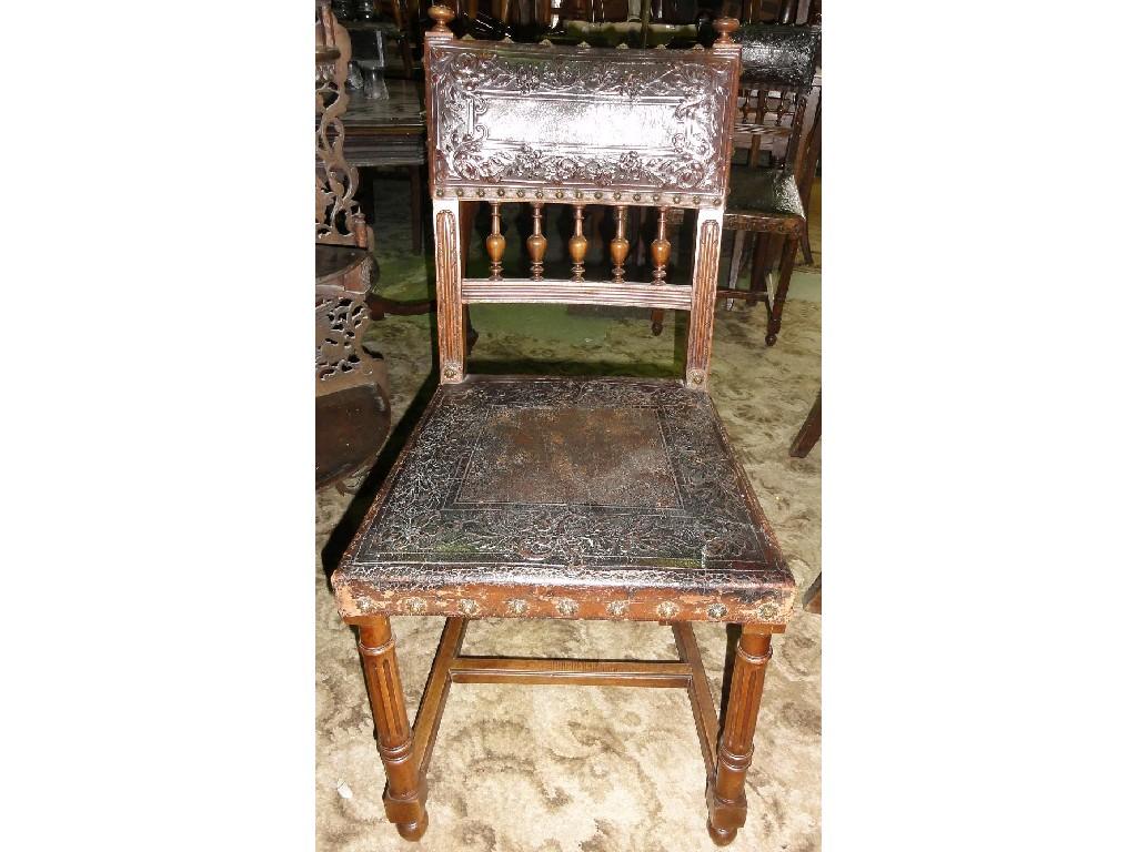 Appraisal: A set of six continental walnut dining chair with tooled