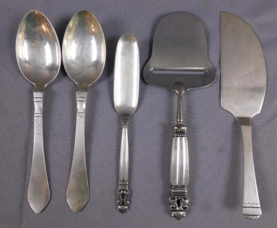 Appraisal: CONTINENTAL SILVER SERVING PIECES TOinclude Georg Jensen tablespoons marked GJ