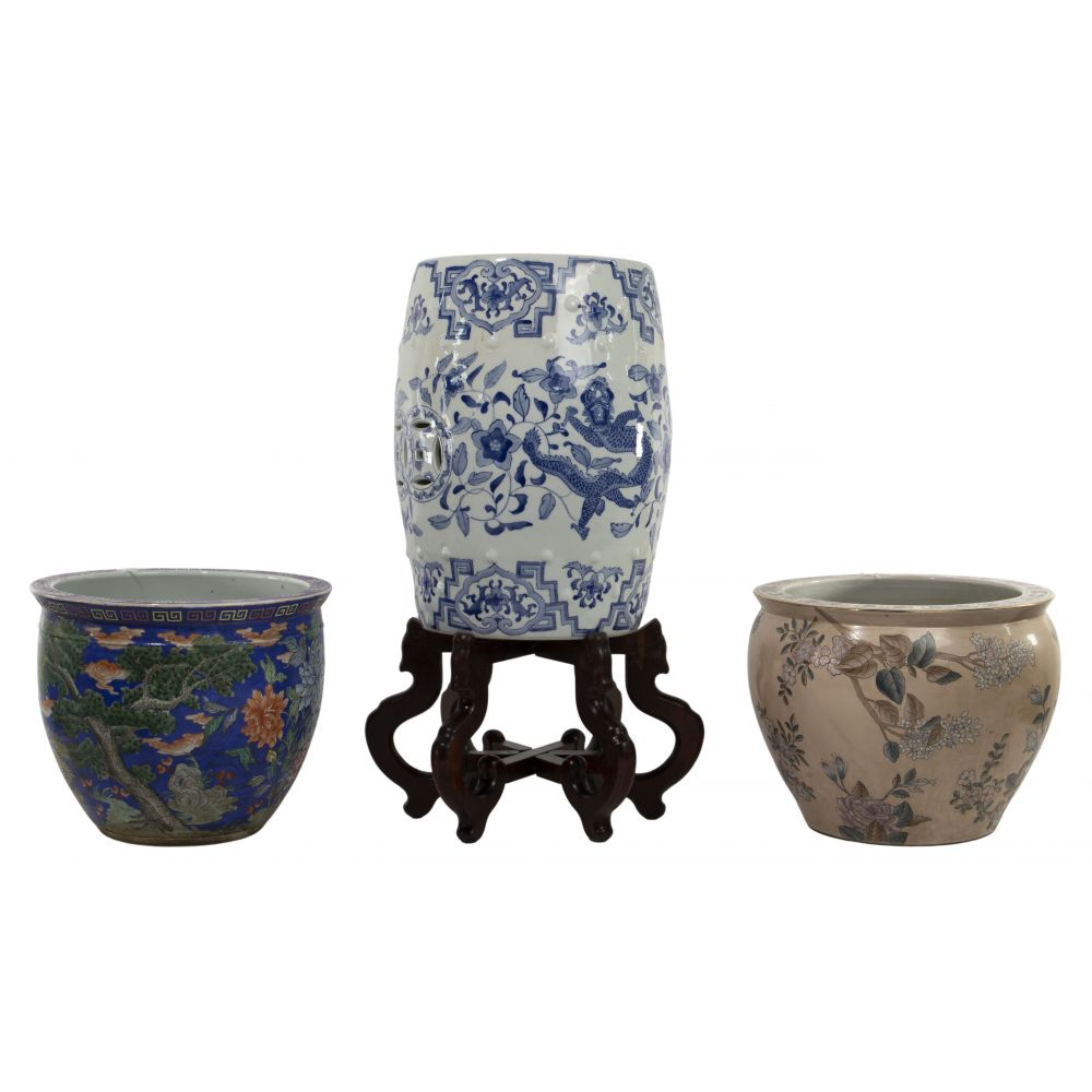 Appraisal: CHINESE CERAMIC PLANTER AND GARDEN STOOL ASSORTMENT items including a