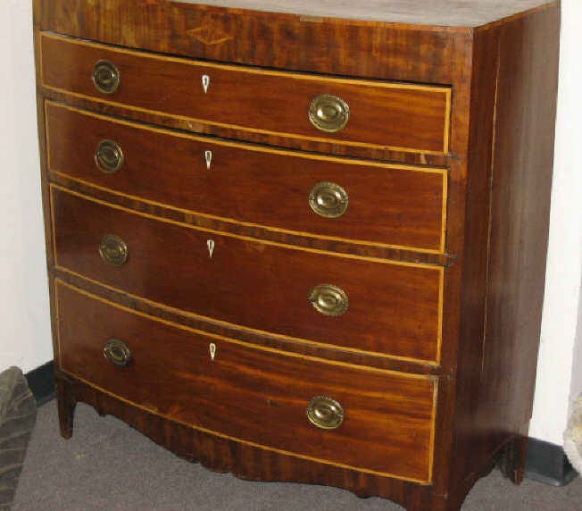 Appraisal: AMERICAN TH CENTURY MAHOGANY AND INLAID CHEST Bow front top