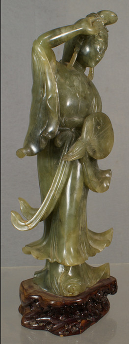 Appraisal: Chinese carved serpentine figure approximately high th c Estimate -