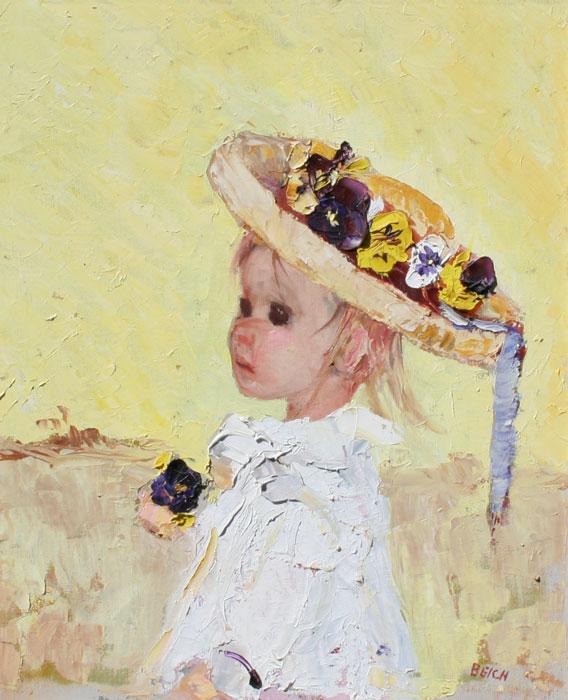 Appraisal: BEICH Mary American - Young Girl with Flower Hat OIL