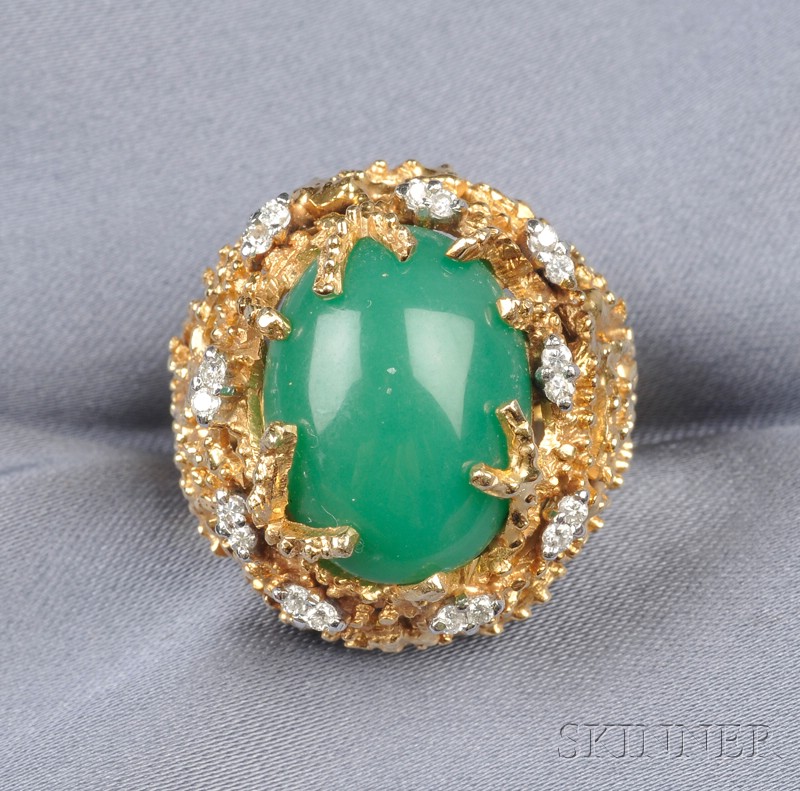 Appraisal: kt Gold Green Chalcedony and Diamond Ring designed as a