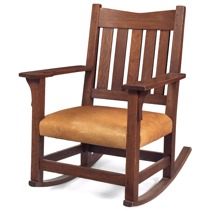 Appraisal: Gustav Stickley rocker laquo ''V'' back form with five vertical