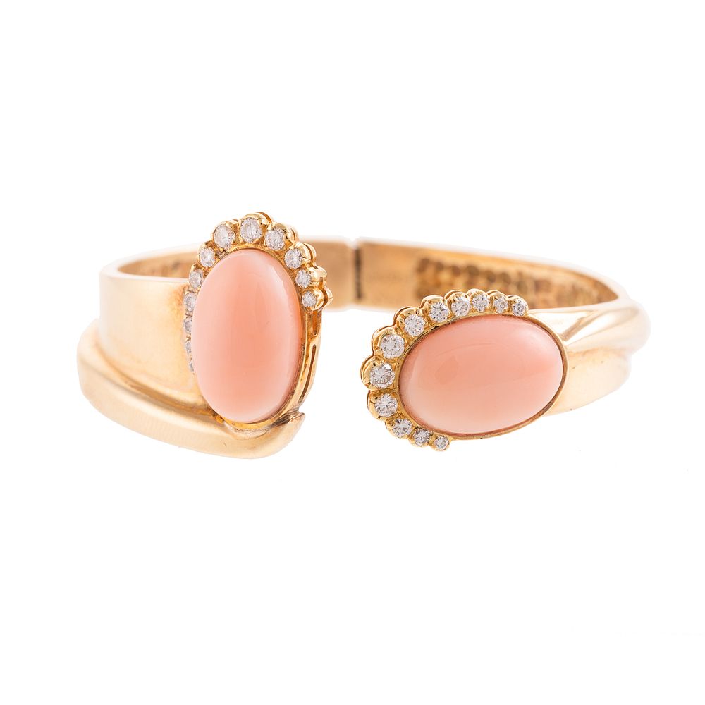 Appraisal: A Lady's Diamond Coral Cuff in K K yellow gold