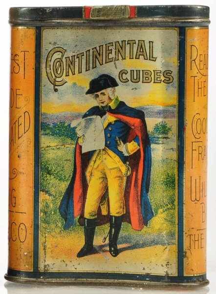 Appraisal: Continental Cubes Tobacco Description Curved pocket tin in the very