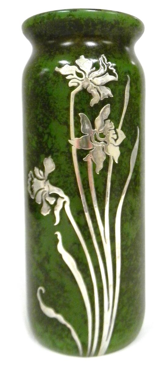 Appraisal: Heintz Art Metal Shop cylindrical bronze vase with sterling overlay