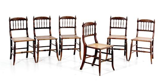 Appraisal: Six Victorian walnut spindleback chairs late th century carved crest