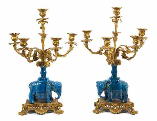 Appraisal: A Pair of Louis XV Style Gilt Bronze and Ceramic