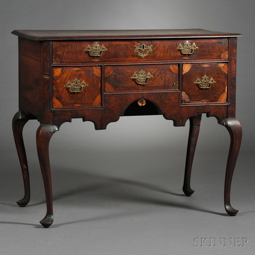 Appraisal: Queen Anne Carved Walnut and Walnut Veneer-inlaid Dressing Table possibly