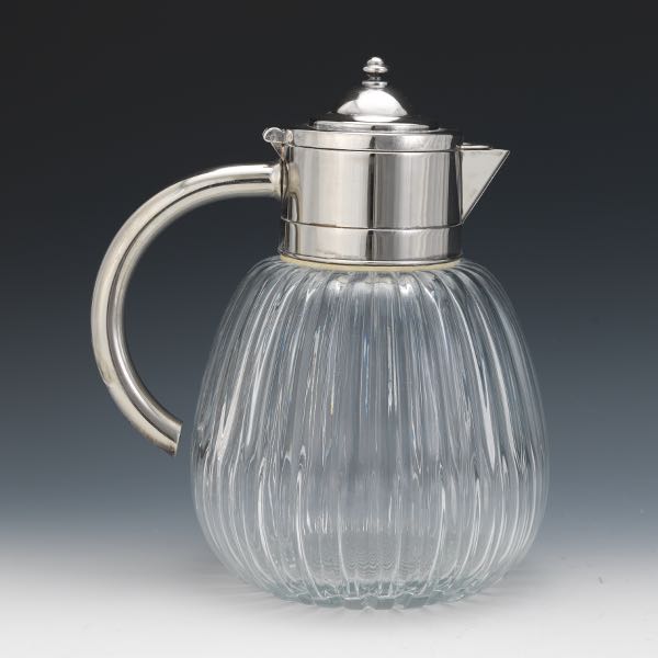 Appraisal: ITALIAN MCM LARGE SILVER PLATE AND GLASS EWER x x