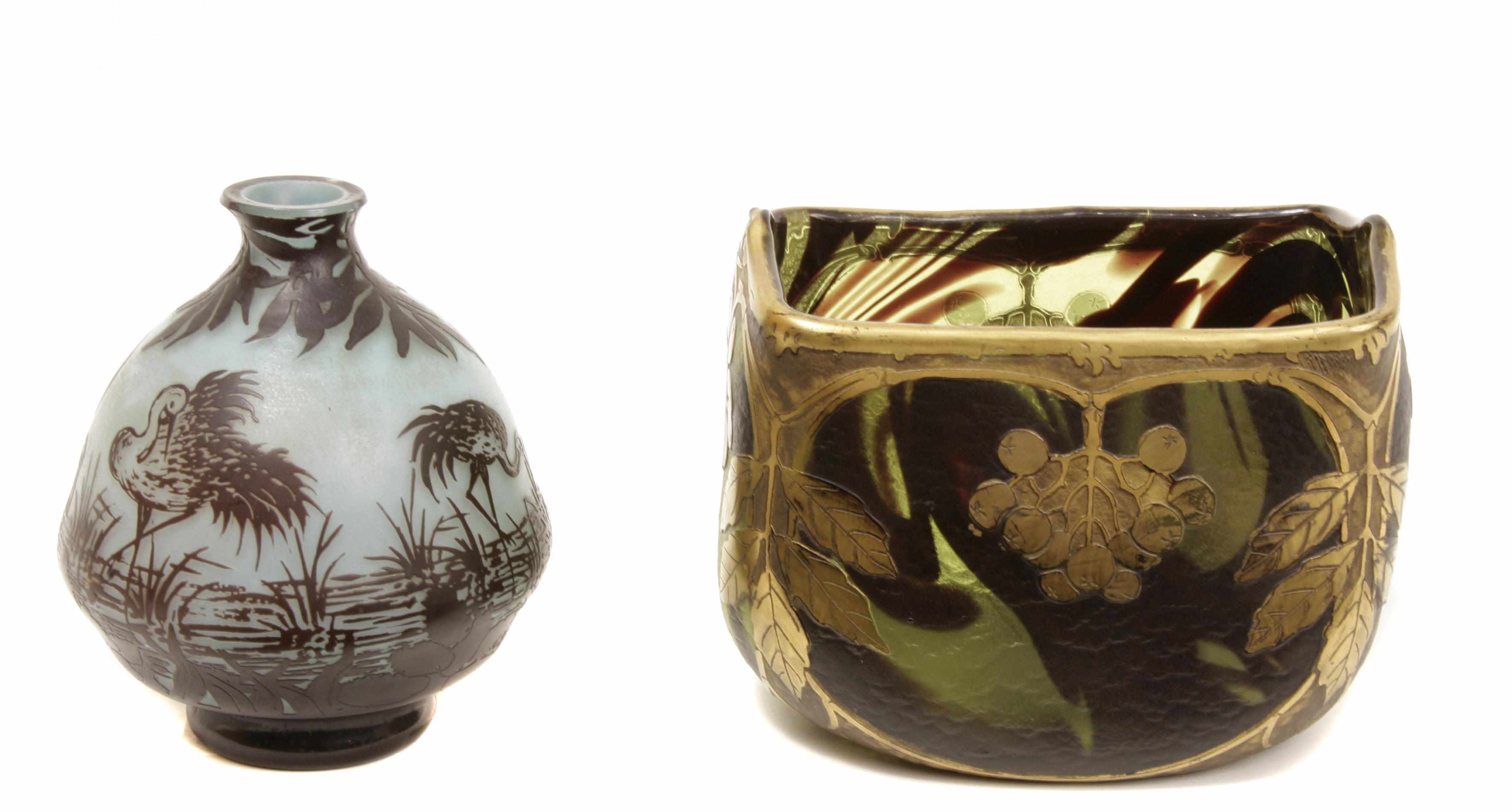 Appraisal: A Legras gilt-cameo glass ivy vase and a DeVez cameo