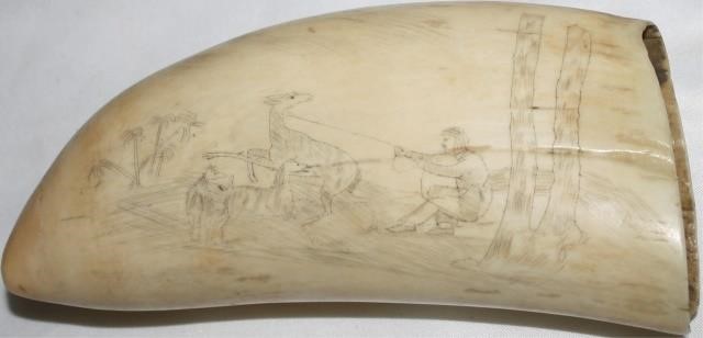 Appraisal: TH CENTURY SCRIMSHAWED WHALE S TOOTH DEPICTINGA GAUCHO IN A