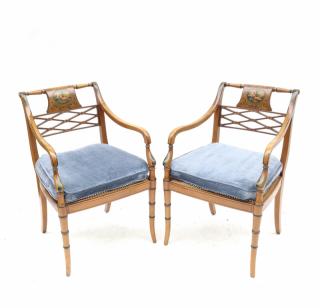 Appraisal: Pair of Angelica Kaufmann-style painted armchairs with caned seats and