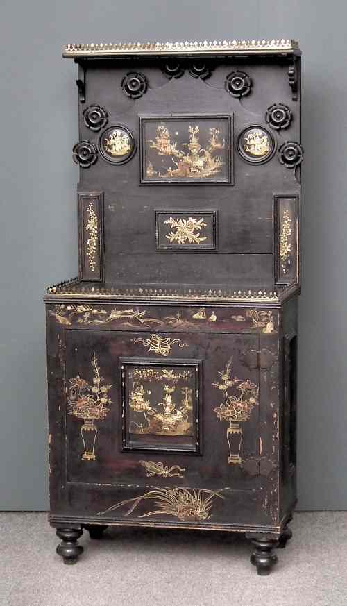 Appraisal: A Victorian ebonised and gilt metal mounted cabinet decorated in