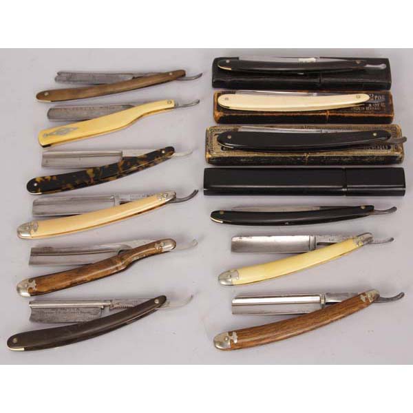 Appraisal: Group of straight razors A group of straight razors including