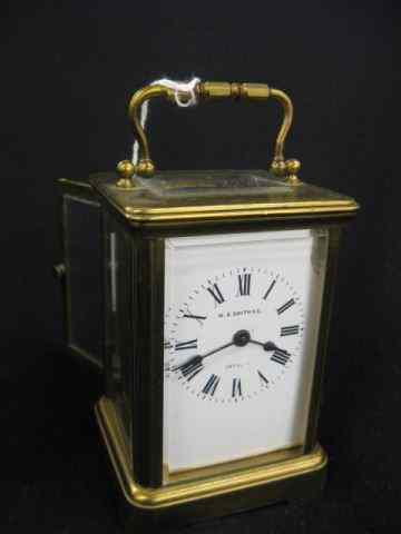 Appraisal: French Carriage Clock brass case beveled glass Roman numeral dial