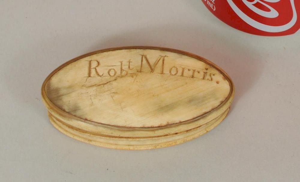 Appraisal: Early American Carved Horn Snuff Box Early American carved horn