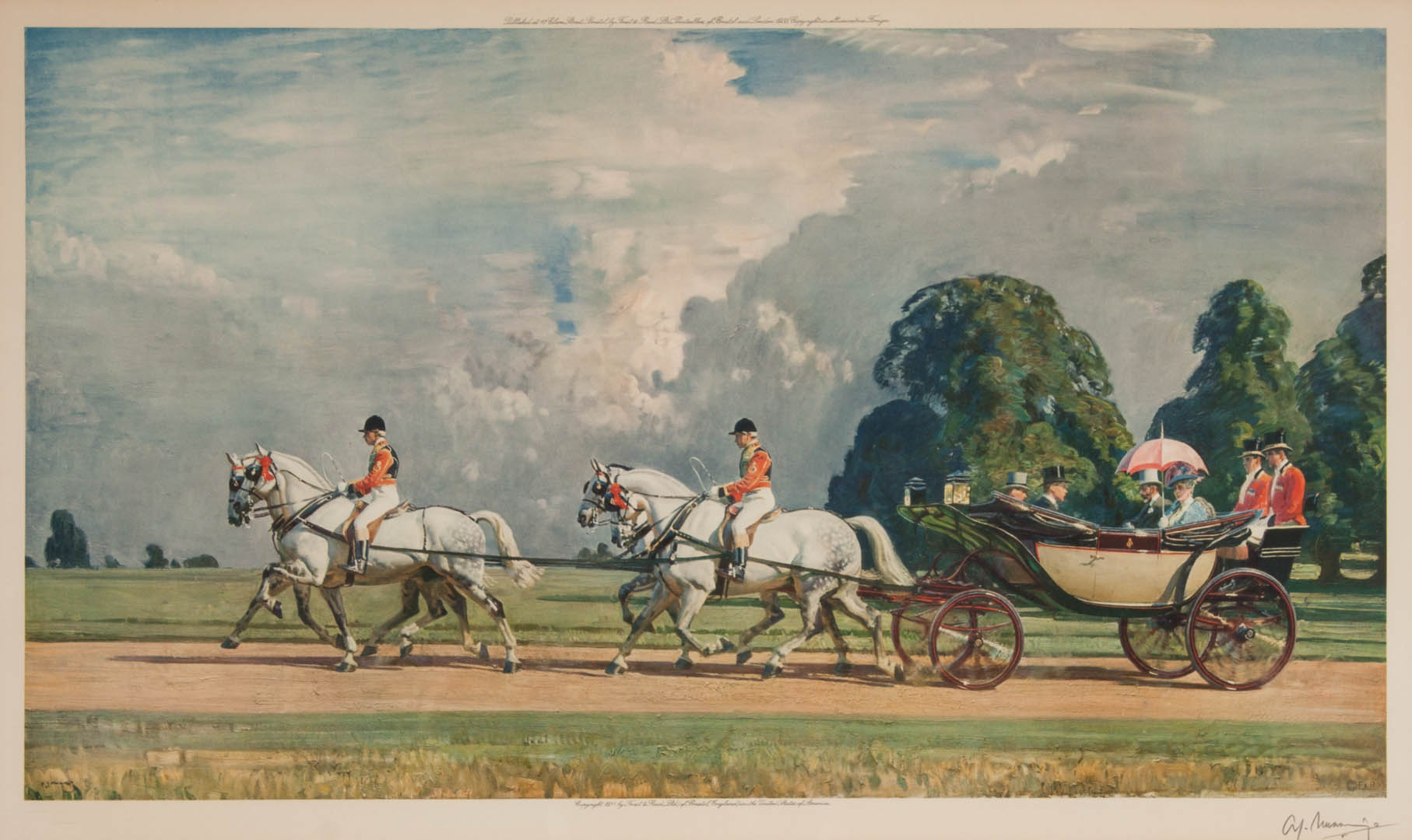 Appraisal: Alfred James Munnings Color lithograph British - Their Majesties Return