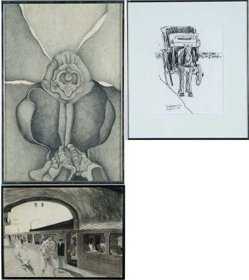 Appraisal: American th Century THREE FRAMED WORKS OF ART Sketch of