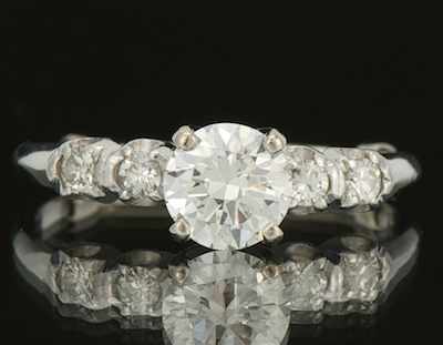 Appraisal: A Ladies' Platinum and Diamond Engagement Ring Platinum ring features