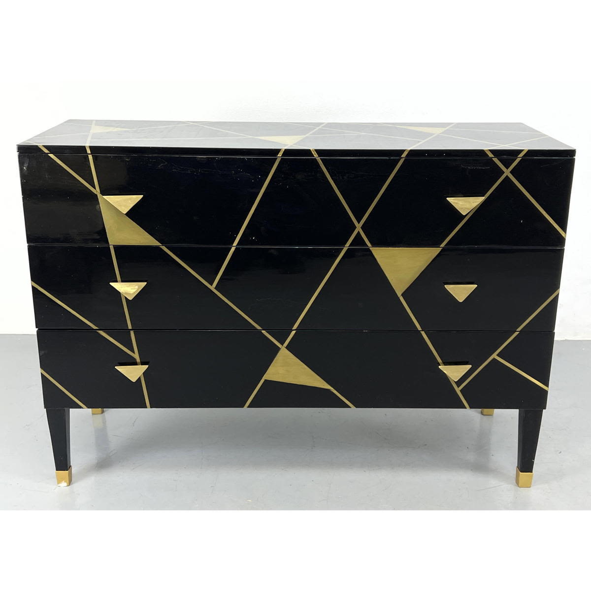 Appraisal: Designer Gio Ponti Style Brass Trim Bachelor's Chest Dresser Three