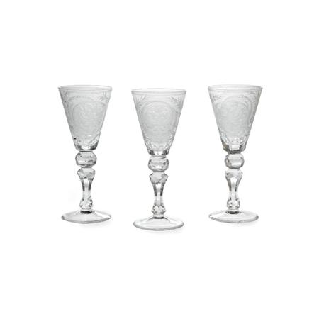 Appraisal: Set of Fourteen Russian Cut and Wheel Engraved Wine Glasses