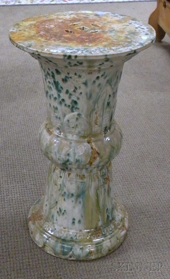 Appraisal: Large Chinese Glazed Ceramic Pedestal Stand green white and brown