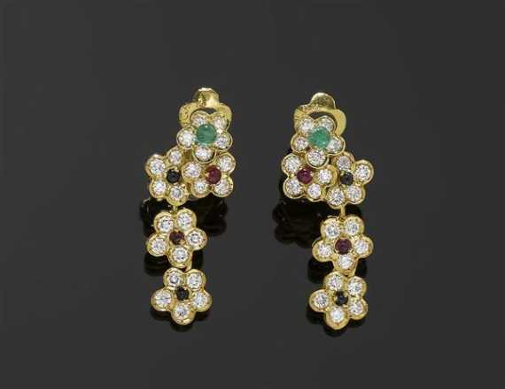 Appraisal: GEMSTONE AND DIAMOND PENDANT EARRINGS VAN CLEEF ARPELS Yellow gold