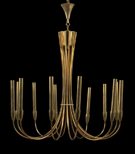 Appraisal: Striking French Art Moderne Tubular Brass Twelve-Light Chandelier in the