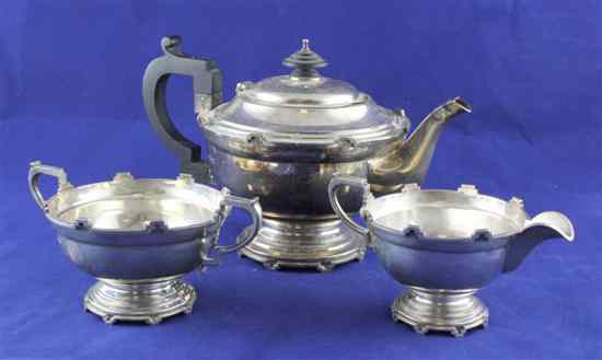 Appraisal: A 's silver three piece tea set of circular form