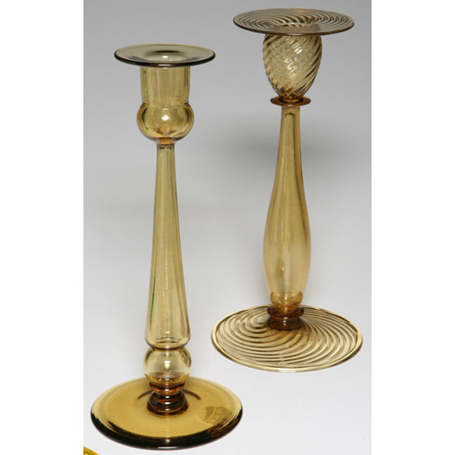 Appraisal: Steuben candlestick tall form with blown-out stem and swirling ribs