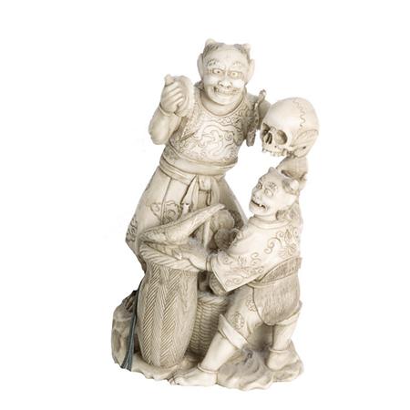 Appraisal: Japanese Ivory Figural Group of Two Oni and a Skull